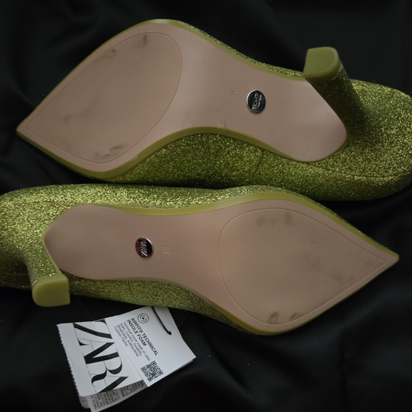 NWT Zara Wickedly Good Sparkling Green Heels - Picture 11 of 14